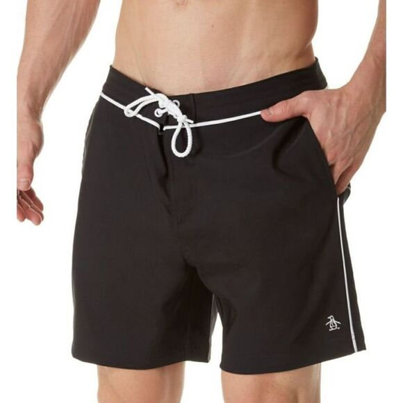 NWT Penguin The Earl Fixed Volley Swim Short True Black 38 - Picture 1 of 6